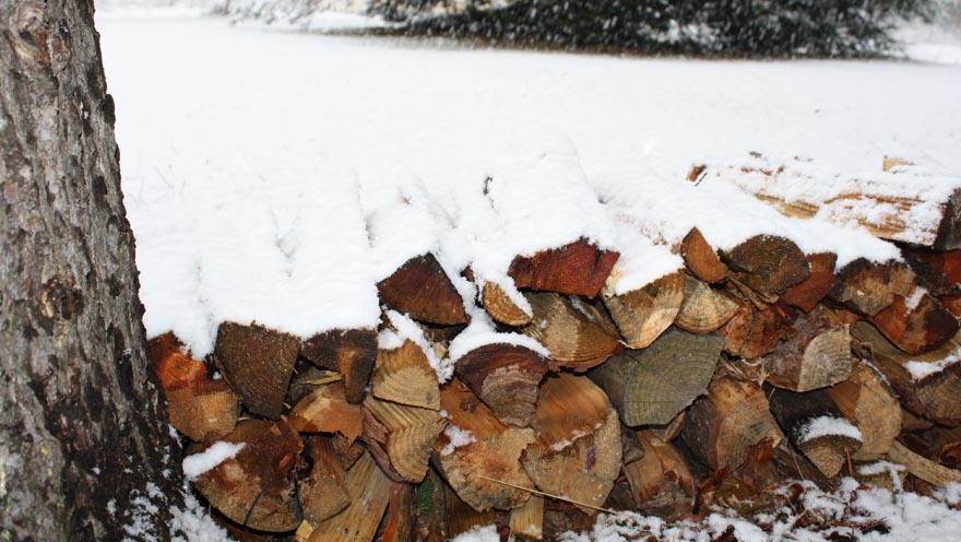 Holzscheite im Schnee